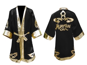 Custom Muay Thai Robe / Fight Robe : Black/Gold